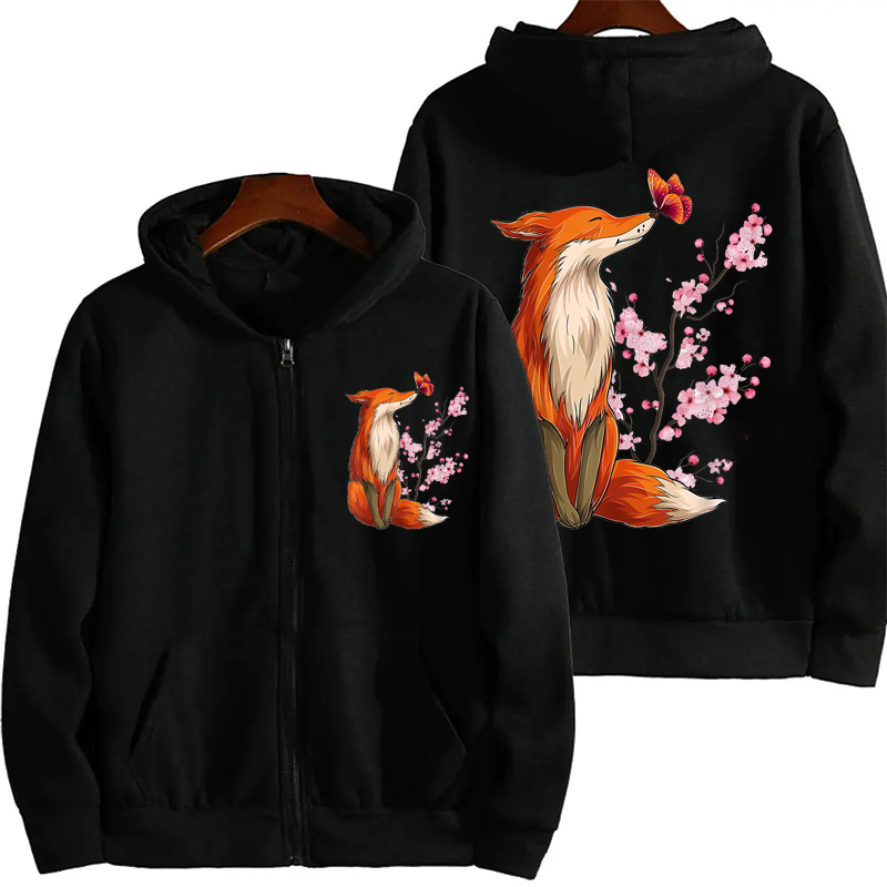 Vintage Zip Hoodie - امرأة هوديي Y2K الجرونج زمم بلوزات