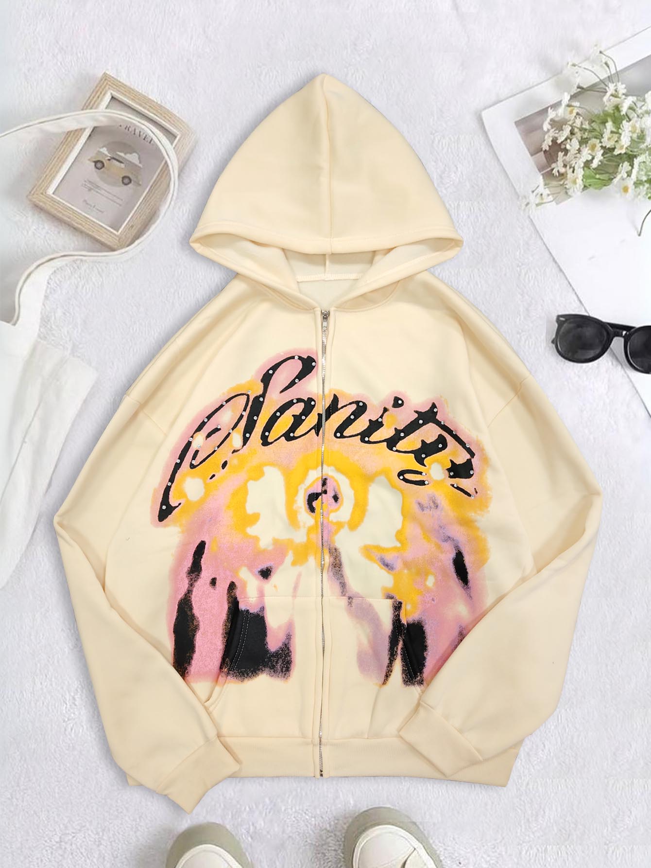 Vintage Zip Hoodie - الأمريكية الرجعية الخريف والشتاء شارع العليا