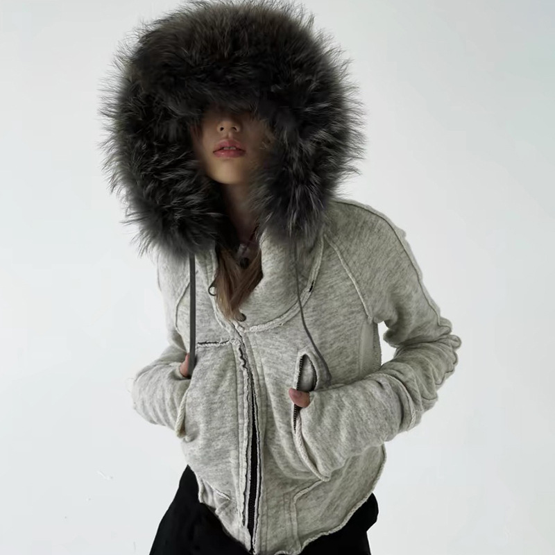 Vintage Zip Hoodie - بلوزات نسائية كلاسيكية بسحّاب وياقة من